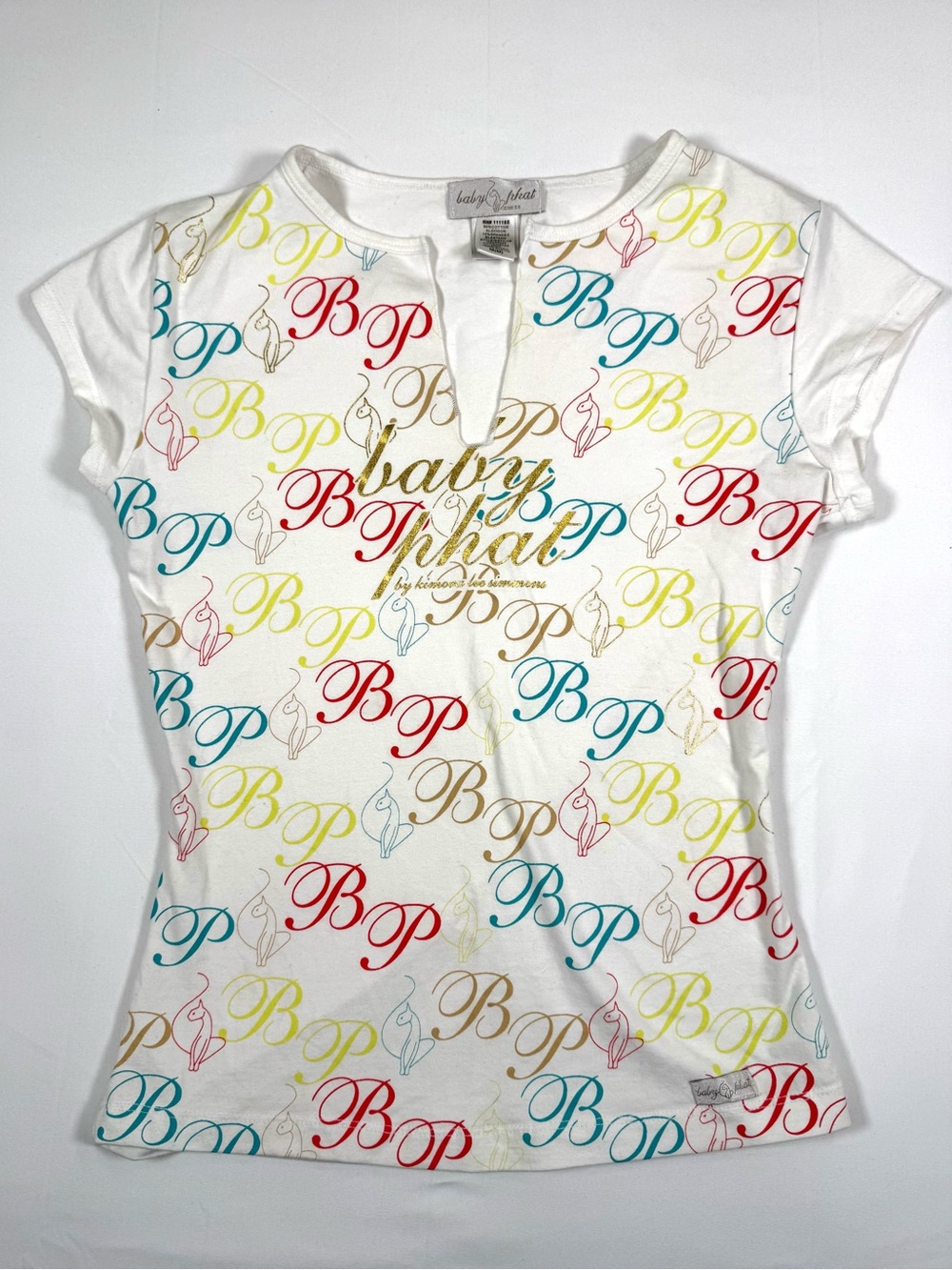 VINTAGE BABY PHAT Womens Graphic Logo Monogram Cat Print Fitted Baby Tee M Y2K